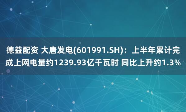 德益配资 大唐发电(601991.SH)：上半年累计完成上网电量约1239.93亿千瓦时 同比上升约1.3%