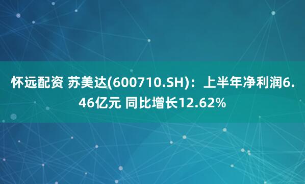 怀远配资 苏美达(600710.SH)：上半年净利润6.46亿元 同比增长12.62%